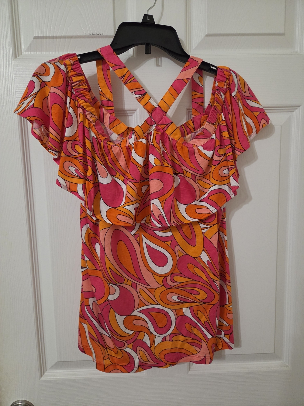 NWT Michael Kors Pink & Orange Ruffle Cold-Shoulder Top